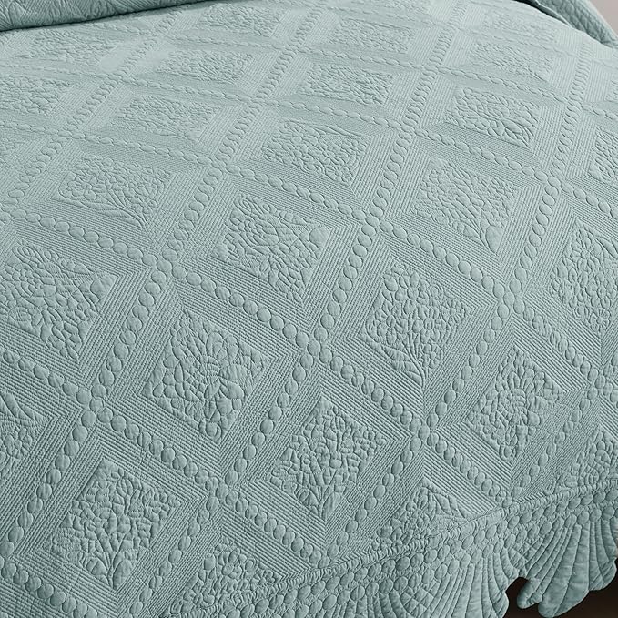 MarCielo 3-Piece 100% Cotton Oversized Bedspread Lightweight Quilt Coverlet Embroidery Farmhouse Bedding Set (Tk Aqua Green, Oversized King (118"x106"))-Ruum Studio Home
