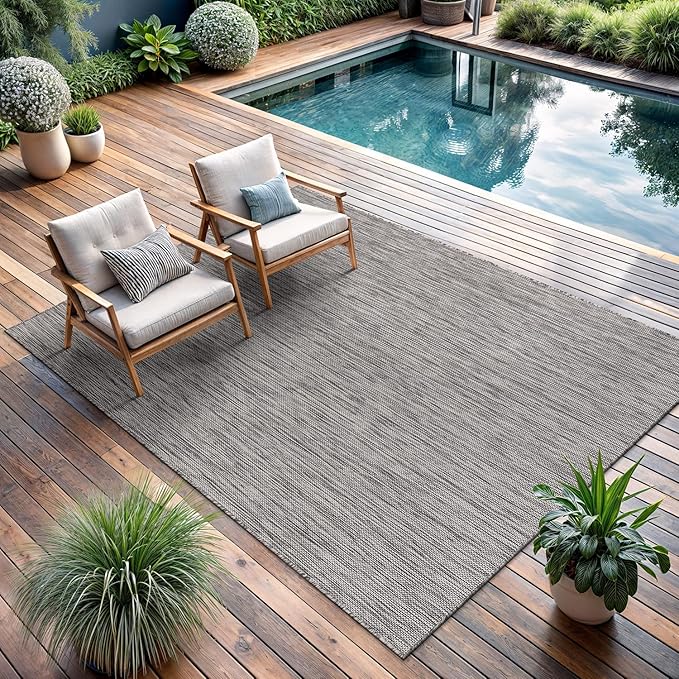 CAMILSON Outdoor Rug 8x10 Modern Area Rugs for Indoor and Outdoor Patios and Porches - Waterproof, Washable, Non-Shedding, Easy-to-Clean Outside Carpet (8 x 10, Solid - Silver Gray)-Ruum Studio Home