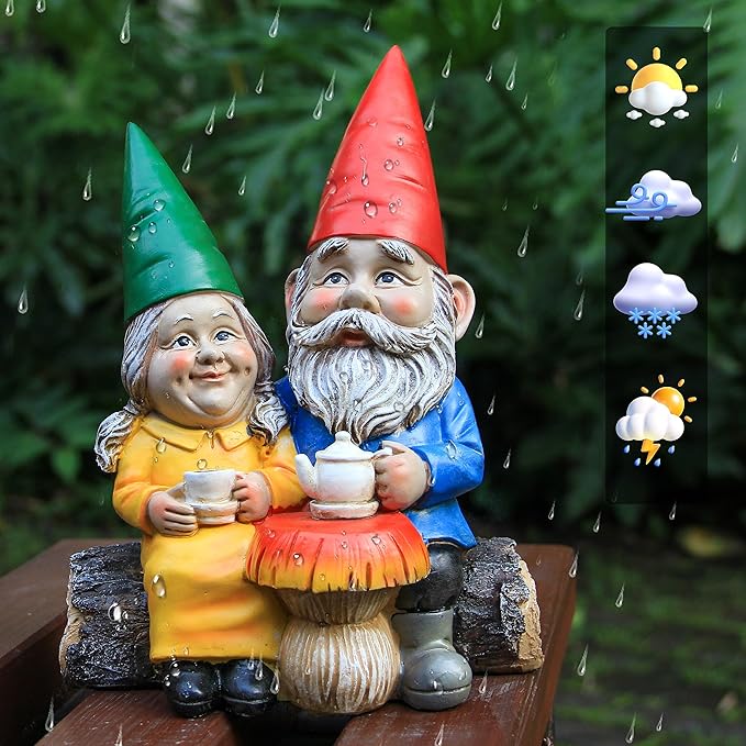 Garden Gnome Statue for Outdoor Decoration,Couple in Love Gnome Figurine for Patio Yard Lawn Outside Porch Decor,Garden Sculptures & Statues,Coffee Knome Romantic Forever Love-Ruum Studio Home