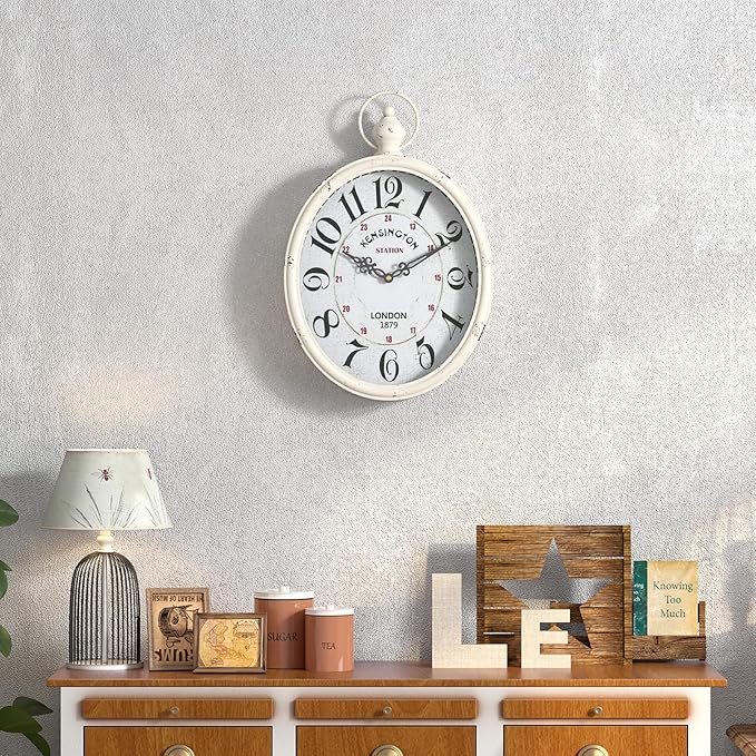 Menterry Oval Retro Wall Clock, Rustic Vintage Style, White Antique Design, Battery Operated Silent Decor Large Wall Clocks for Kitchen,Farmhouse,Office (15.5" H x 10.5" W)-Ruum Studio Home