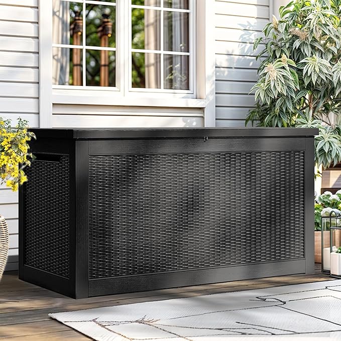 YITAHOME 260 Gallon XXL Large Deck Box, Outdoor Resin Storage Box, Lockable Storage Container for Patio Cushions, Furniture, Garden Tools, Water Resistant (Black)-Ruum Studio Home