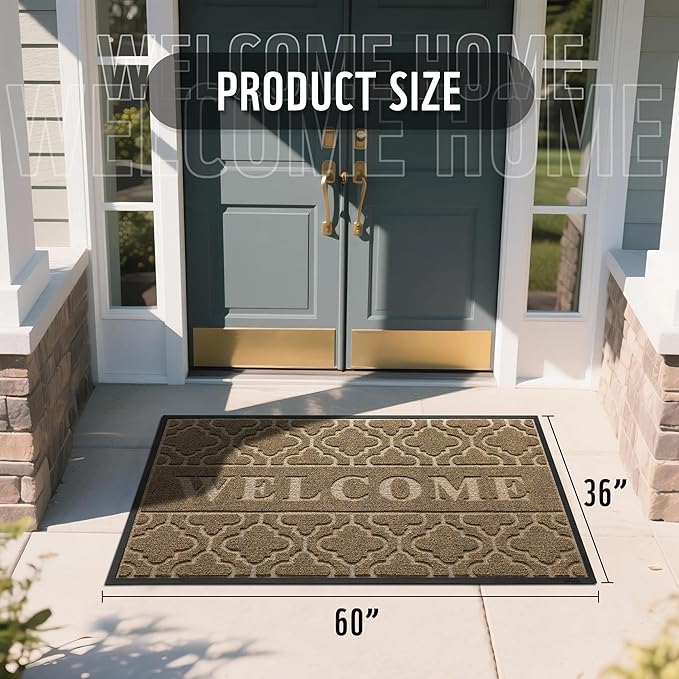 Yimobra Welcome Mat Outdoor Indoor, All-Season Waterproof Front Door Mat Outside Entrance, All-Weather Heavy Duty Non-Slip Doormat, Low Profile Porch Patio Entrance Mats, 60x36, Coffee-Ruum Studio Home