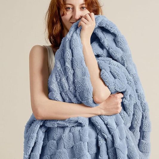 Bedsure GentleSoft Blankets Queen Size for Bed - Super Soft Cozy Blanket for Women Men Girls, Large Fuzzy Fleece Throw for Bedroom Decor, Ashley Blue, 90x90 Inches-Ruum Studio Home