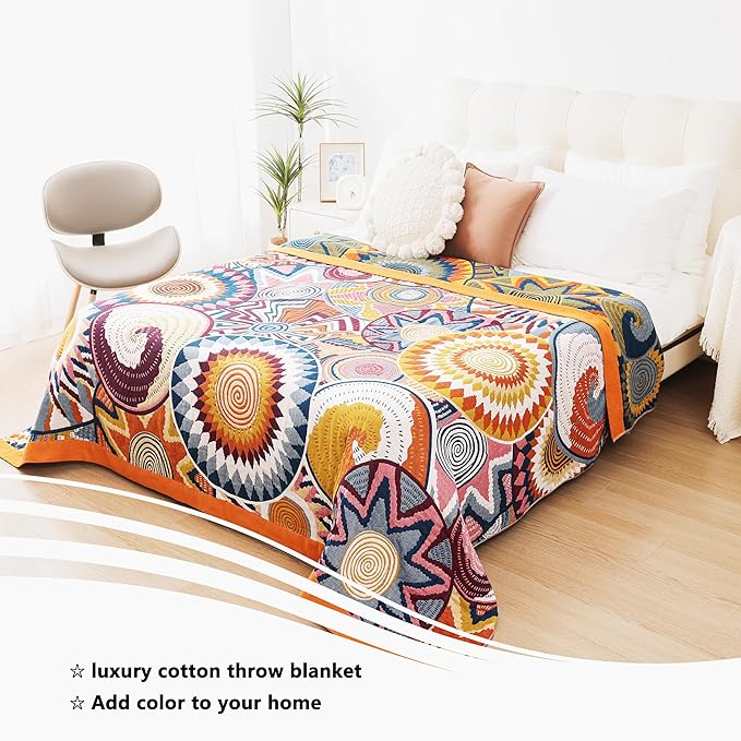 Boho Throw Blanket, 100% Organic Muslin Cotton Breathable Ultra Soft Bed Quilt Throw - All Season Floral Bird Butterfly Farmhouse Decor Blanket for Sofa Couch Chair and Gift. 60" x 80"-Ruum Studio Home