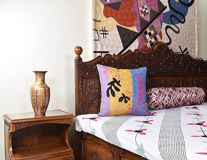 Matisse Gold Pillow Cover Purple Modern Pillowscase Chair Cushion Abstract Farmhouse Flower Outdoor Mid Century Hand Embroidered Wool Size 18x18-Ruum Studio Home