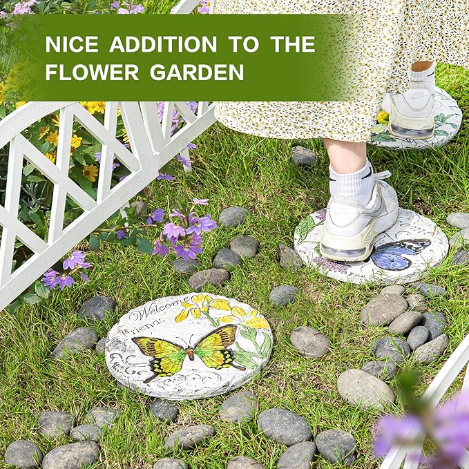 Sungmor 3PC Pretty Garden Stepping Stones, 9.8" Large Concrete Decorative Stones with Beautiful Pattern, Unique Outdoor Lawn Accents, Yard Walkway Flower Bed Wall Shelf Welcome Friends Decorations-Ruum Studio Home