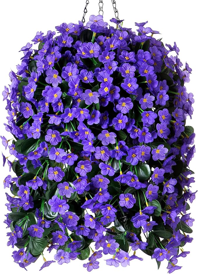 Artificial Fake Outdoor Hanging Flowers Plants Basket for Outside Porch Decoration, Fake Silk UV Resistant Look Real Purple Orchid Traing Vines for Home Balcony Yard Patio Garden Decor-Ruum Studio Home