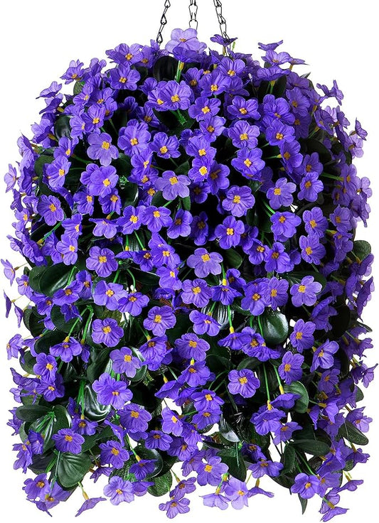 Artificial Fake Outdoor Hanging Flowers Plants Basket for Outside Porch Decoration, Fake Silk UV Resistant Look Real Purple Orchid Traing Vines for Home Balcony Yard Patio Garden Decor-Ruum Studio Home