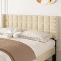 VECELO Headboard Queen Size, Linen Upholstered Headboards Only with Nailhead Trim Wingback, Square Stitched Design, Adjustable Height from 40" to 49.8", Oatmeal-Ruum Studio Home