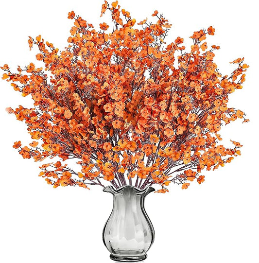 Sggvecsy 15 Pcs Babys Breath Artificial Flowers Gypsophila Bouquets Bulk Real Touch Fake Silk Flowers for Home DIY Floral Arrangement Table Centerpiece Fall Autumn Decoration (Fall Orange)-Ruum Studio Home
