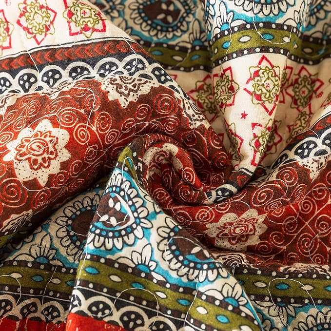 NEWLAKE Cotton Bedspread Quilt Sets - Reversible Patchwork Coverlet Set, Red Striped Jacquard Pattern, California King Size-Ruum Studio Home