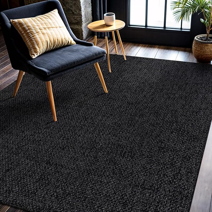 CAMILSON Easy Jute Rug 6x9, Indoor Outdoor Dark Gray Black Farmhouse Area Rugs for Living Room Patio and Kitchen Rug, Solid Boho Woven Design, Easy-Cleaning, Washable Outside Carpet Alfombras (6 x 9)-Ruum Studio Home