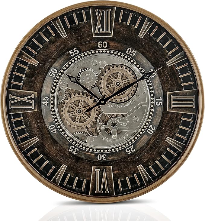 CLXEAST 24 Inch Large Moving Gear Wall Clock for Farmhouse Living Room Decor,Vintage Industrial Bronze Gold Metal Wall Clock for Home Office,House Warming Gifts New Home-Ruum Studio Home