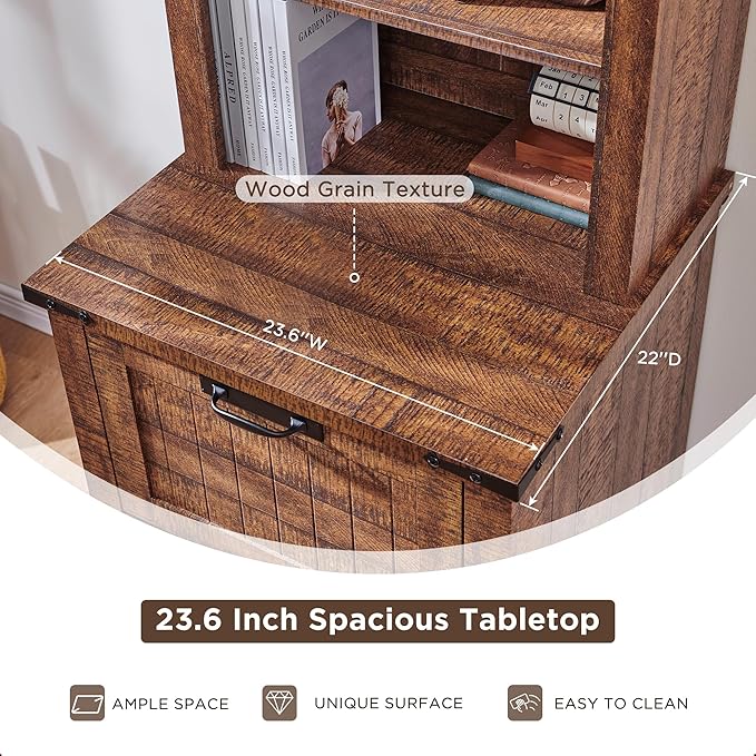 RedLemon Bookcase with 2 File Drawers, 72" Tall Farmhouse Bookshlef with Storage and Adjustable Shelves, 4 Tier Rustic Wood Bookshelf with Cabinet for Office, Living Room (Reclaimed Barnwood Color)-Ruum Studio Home