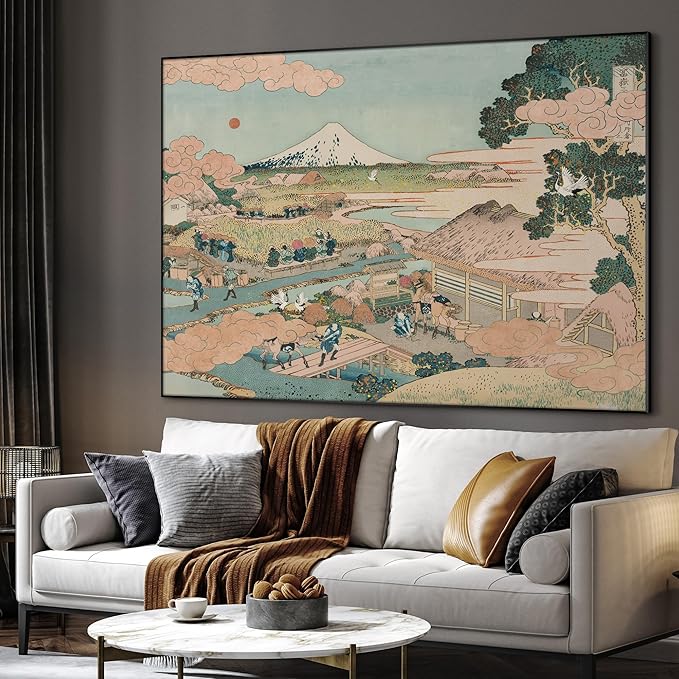 SIGNWIN 60"x72" Extra Large Framed Wall Art Japanese Ukiyo-e Landscape, Timeless Mt. Fuji Scene for Zen-Inspired or Asian-Style Interiors for Home Living Room Bedroom Decor (Frame Assembly Required)-Ruum Studio Home