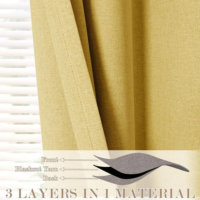 Full Blackout Privacy Curtains, 240 Inch Extra Wide Linen Blend Drapes, Pinch Pleat Window Drapery for Room Divider Storage/Space Room Separation, 1 Panel, W 240" x L 96", Yellow-Ruum Studio Home