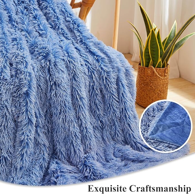 XeGe Luxury Fluffy Throw Blanket, Cobalt Blue Soft 50x60 Faux Fur Blanket Throw, Shaggy Plush Decorative Couch Blanket, Cute Furry Throw Fuzzy Blanket for Sofa Bed, Ombre Cobalt Blue-Ruum Studio Home