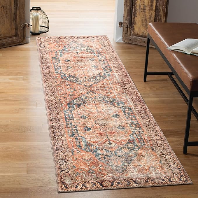 Keen Home Design 2x12 Rug - Machine Washable Runner Rug with Non-Slip Backing, Ideal for Hallway, Entryway, Kitchen, Laundry Room - Vintage, Easy Clean, Durable, Low Pile - (2'6" x 12')-Ruum Studio Home