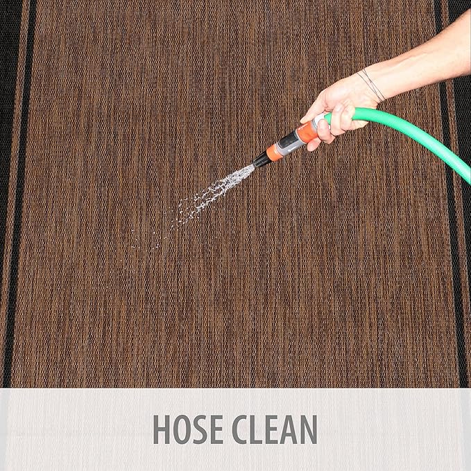 CAMILSON Indoor Outdoor Rug, 5x7 Bordered Nut Brown Black Modern Area Rugs for Indoor and Outdoor Patios, Kitchen and Hallway Mats, Washable Porch Deck Outside Carpet (Bordered Nut Brown Black, 5 x 7)-Ruum Studio Home