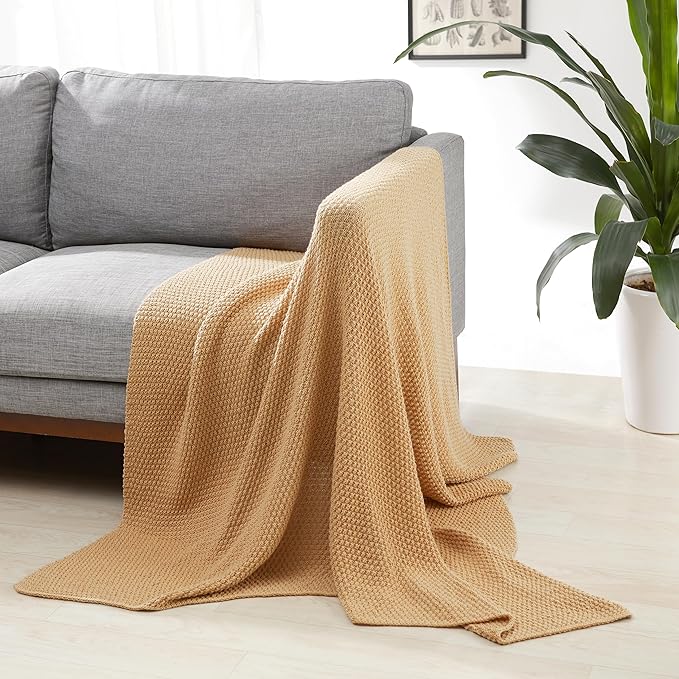 Amazon Basics Chunky Cable Knit Throw Blanket for Couch, Sofa, Bed, Lightweight Soft Cozy, Sand, 50"x 60"-Ruum Studio Home