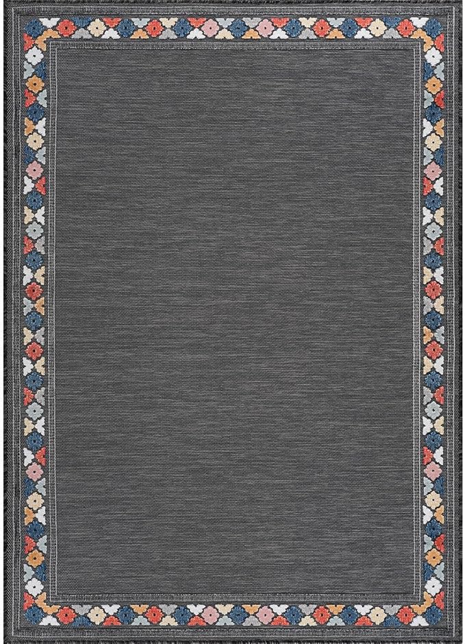 Beverly Rug Outdoor Rug 5x7 Modern Bordered Area Rugs for Indoor and Outdoor Patio Easy to Clean Non Shedding Living Room Porch Garden Washable Outside Carpet (5 x 7 Dark Gray)-Ruum Studio Home