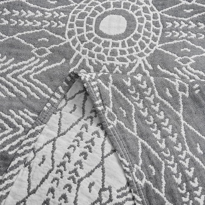 jinchan Boho 100% Cotton Muslin 50x60 Throw Blanket Lightweight 3 Layer Grey Blanket Washable Reversible Breathable Decorative Geometric Striped Patterned Gray Soft Cozy for Sofa Bed All Season Gift-Ruum Studio Home