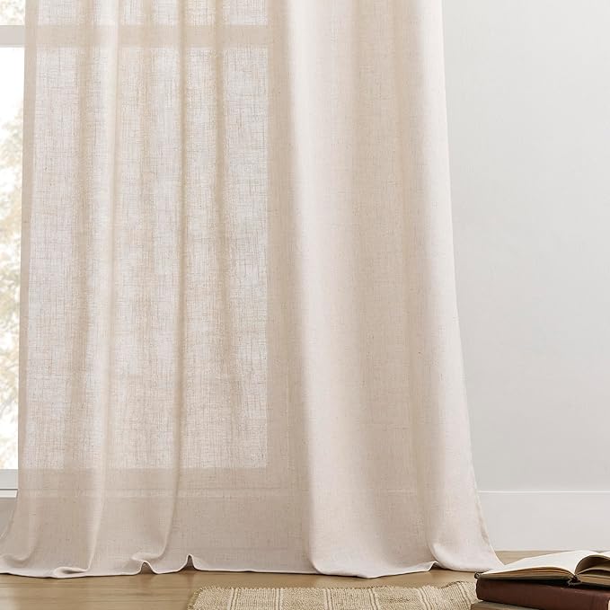 Joydeco Linen Curtains for Living Room,Semi Sheer Drapes Window Long Curtains 84 inches Long Pink Beige-Ruum Studio Home