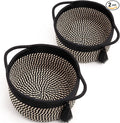 Empty Gift Basket - SweetMemo Mini Woven Rope Organizer Baskets for Baby Shower, Vanity, Makeup Brushes, Bathroom, Shelves, Desk - Small Decorative Storage Bins - Set of 2, Pre-Shaped, Black Brown-Ruum Studio Home