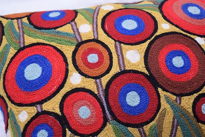 Lumbar Yellow Poppy Floral Pillow Cover Red Poppies Flower Pillows Farmhouse Chair Cushion Floral Poppy Hand Embroidered Size 14x20-Ruum Studio Home