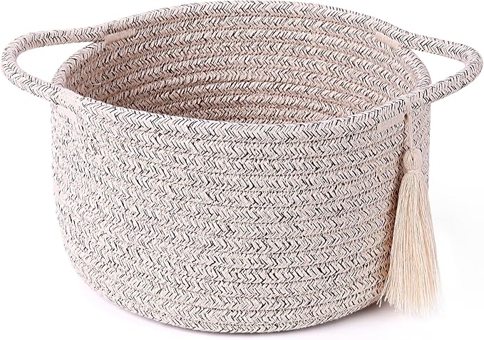 Small Soft Organizer Baskets，Decorative Mini Round Woven Rope Storage Bin Empty Gift Baskets for Man，Office, Desk Decor, Gifting, Kids, Toys, Pre Shaped, Brown, 2 Pack-Ruum Studio Home