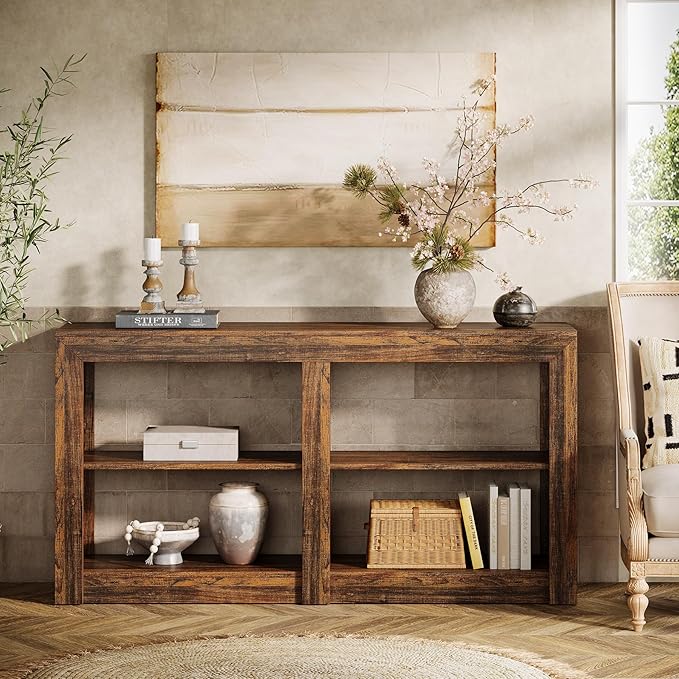 Tribesigns 59-Inch Farmhouse Entryway Table, 3-Tier Console Tables for Living Room, Wood Console Behind Couch for Living Room, Hallway, Foyer, Rustic Brown-Ruum Studio Home