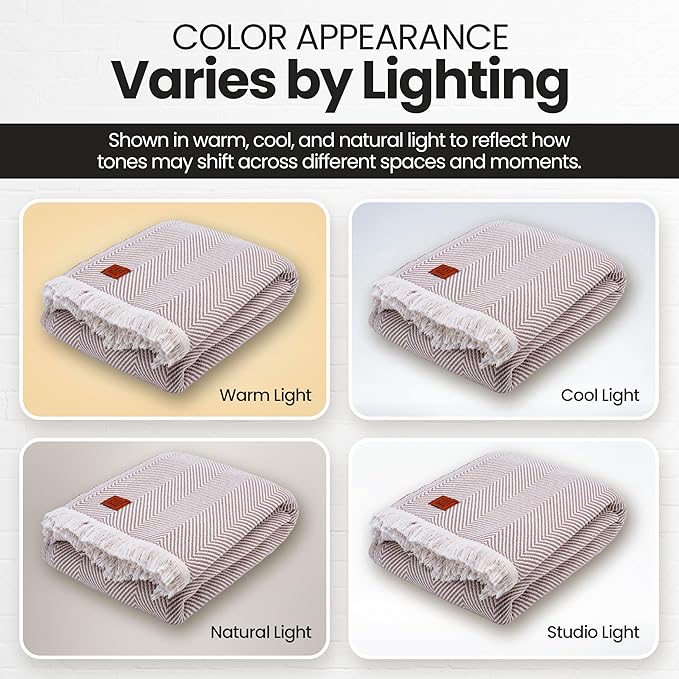 Gold Case Throw Blanket for Bed – 100% Recycled Turkish Cotton Bed Blanket – Decorative Throw Cotton Blankets for Living Room & Bedroom – Woven Twin Blankets - 71x90 - Elegant Beige-Ruum Studio Home