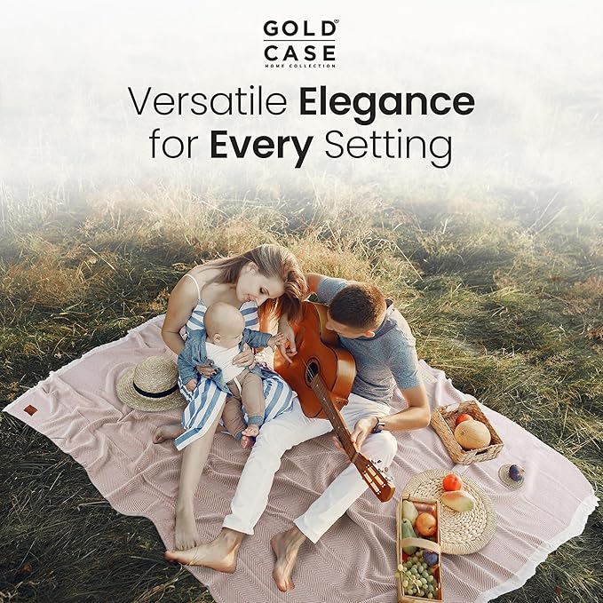 Gold Case Throw Blanket for Couch – 100% Recycled Turkish Cotton Blankets & Throws – Elegant Decorative Throw Blankets for Living Room Sofa – Woven Throws for Couch – Elegant Mustard – 60x80-Ruum Studio Home