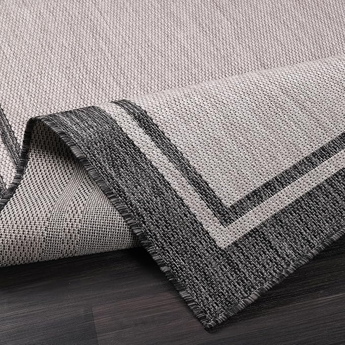 CAMILSON Indoor Outdoor Rug, 5x7 Bordered Gray Modern Area Rugs for Indoor and Outdoor Patios, Kitchen and Hallway Mats, Washable Porch Deck Outside Carpet (Bordered Grey, 5 x 7)-Ruum Studio Home
