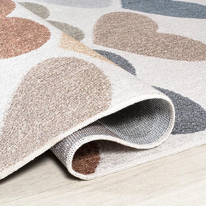JONATHAN Y Machine-Washable Ivory/Blue/Orange Runner Rug, 2x8, Dila Modern Hearts Geometric, Kids & Novelty, Vintage, Bedroom, Kitchen, Living Room, Easy-Cleaning, Non-Shedding (KDW101A-28)-Ruum Studio Home