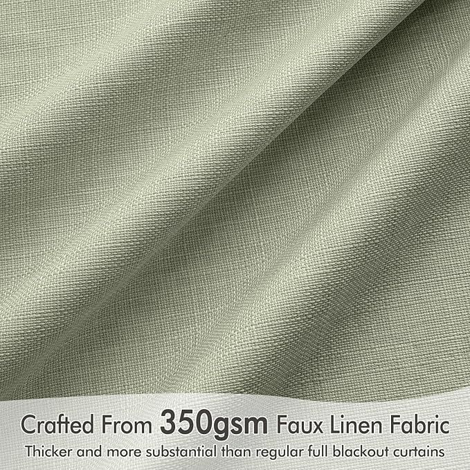 MIULEE 100% Blackout Curtains 84 Inch Long 2 Panels for Bedroom, Thick Luxury Faux Linen Black Out Curtain Room Darkening Back Tab Pleat Window Textured Drapes with Hooks for Living Room, Sage Green-Ruum Studio Home