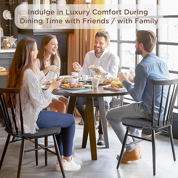 Codi 6 Pack Dining Chair Cushions, Thick Chairs Pads for Indoor Kitchen Room - Washable, Non-Slip Seat Cushion with Ties, 16.5"x16.5"x 3.5", Set of 6, Grey-Ruum Studio Home