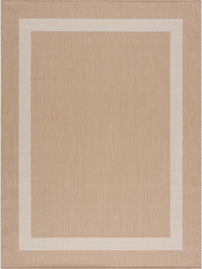 CAMILSON Outdoor Rug 10x14, Large Modern Outside Rugs for Patios Porches Waterproof Durable Washable Non-Shedding, Easy-to-Clean Indoor/Outdoor Area Carpet (10 x 14, Bordered - Beige/White)-Ruum Studio Home