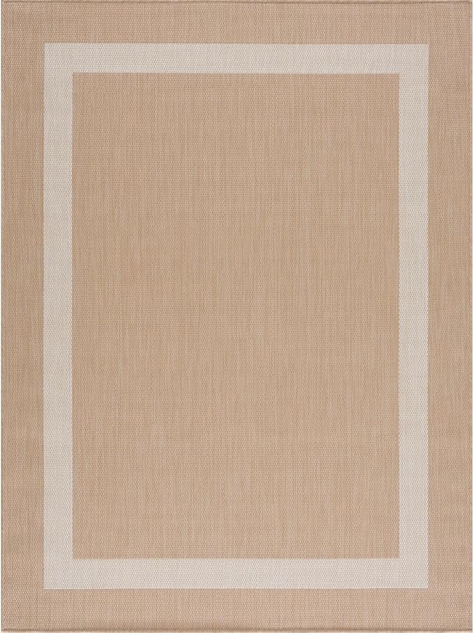 CAMILSON Outdoor Rug 8x10, Modern Outside Rugs for Patios Porches Waterproof Durable Washable Non-Shedding, Easy-to-Clean Indoor Outdoor Area Carpet (8 x 10, Bordered - Beige/White)-Ruum Studio Home