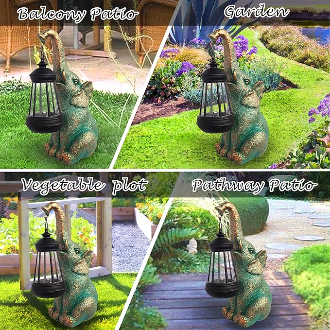 Elephant Garden Statue Outdoor Décor with Solar Lights Lantern,Elephant Solar Light Figurines Outside Decorations for Yard，Lawn Patio, Balcony, Unique Housewarming Gifts-Ruum Studio Home
