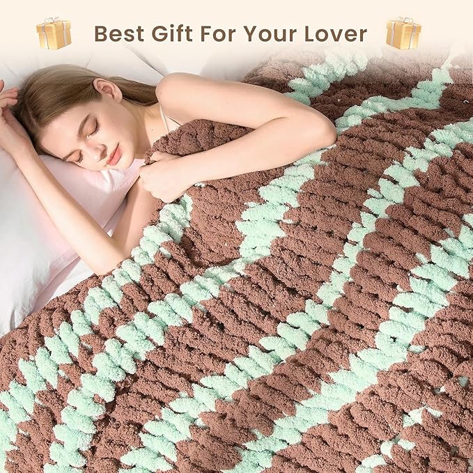 L'AGRATY Chunky Knit Blanket Throw: 50''x60'' Chenille Chunky Knitted Throw Blankets for Bed Couch - Handmade Thick Cable Knit Blanket - Large Crochet Rope Blankets for Home Decor-Ruum Studio Home