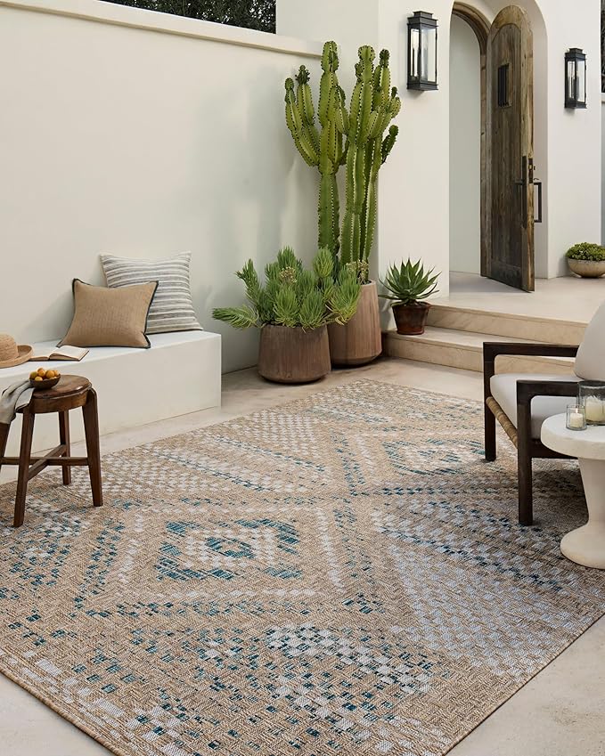 Loloi Amber Lewis Topanga Collection TOP-04 Natural/Aqua 3'-11" x 5'-11" Indoor/Outdoor Accent Rug-Ruum Studio Home