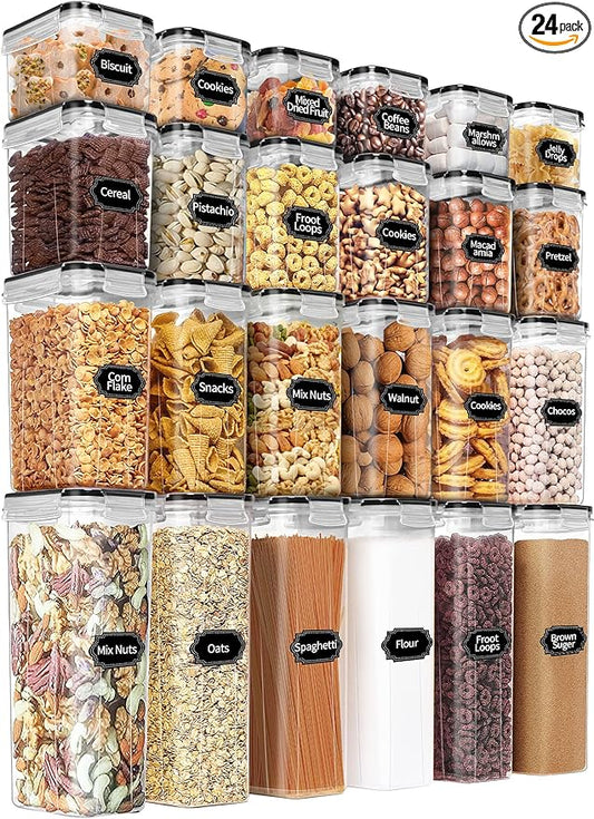 PRAKI Airtight Food Storage Containers Set with Lids - 24 PCS, BPA Free Kitchen and Pantry Organization, Plastic Leak-proof Canisters for Cereal Flour & Sugar - Labels & Marker-Ruum Studio Home