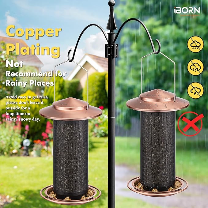 iBorn Bird Feeders for Outdoors, All Metal Mesh Tube, Holding Bird Seed for Outside Feeders,18cm Large Roof, Copper, 2.8lb(Seed is not Included)-Ruum Studio Home