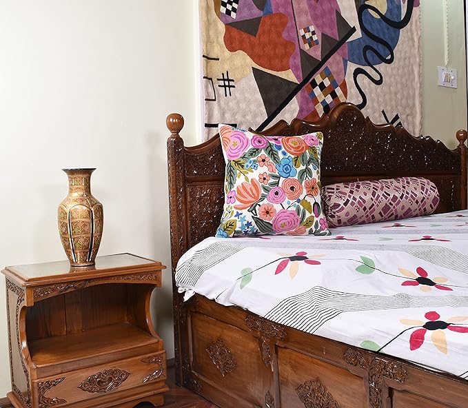 Roses Floral Pillow Cover Flower Farmhouse Chair Cushion Suzani Flowers Pillowcase Boho Florals Accent Throw Pillowsham Wool Hand Embroidered Size 18x18-Ruum Studio Home
