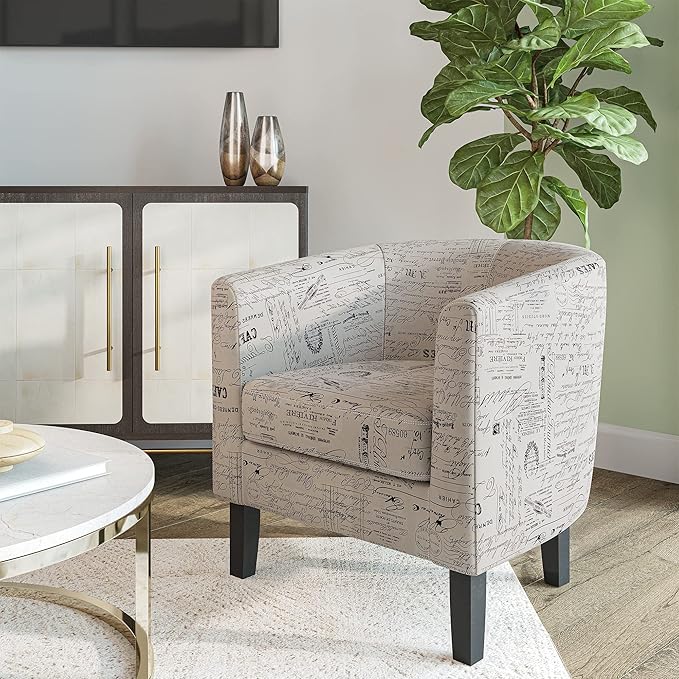 BELLEZE Accent Barrel Chair, Linen Round Chair Club Tub Sofa Corner Chair with Flared Legs and Cozy Soft Padding for Living Room Bedroom Waiting Room - Black & Beige-Ruum Studio Home