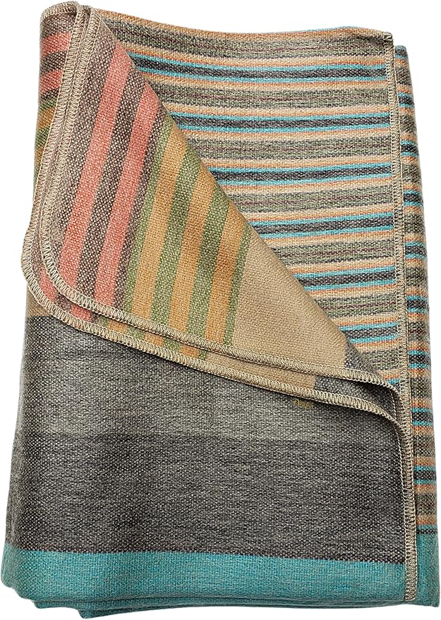 Alpaca Wool Throw Blanket | Super Soft, Lightweight, Breathable and Hypoallergenic | Non-Itchy or Scratchy (Green Gray Varicolored, Queen (U.S. Standard))-Ruum Studio Home