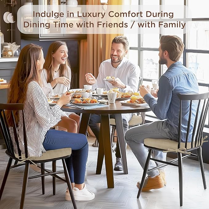 Codi 6 Pack Dining Chair Cushions, Thick Chairs Pads for Indoor Kitchen Room - Washable, Non-Slip Seat Cushion with Ties, 16.5"x16.5"x 3.5", Set of 6, Beige-Ruum Studio Home
