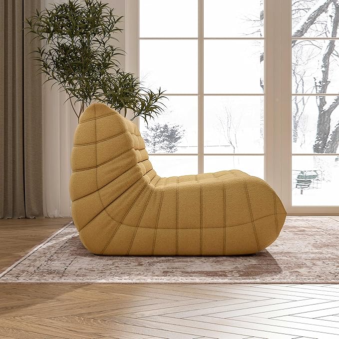 Bean Bag Chair, Loveseat Fireside Chair Bean Bag Sofa Large Bean Bag Chair for Adults, 2 Seater Bean Bag Chairs for Teens with High Density Comfortable Foam, Bean Bag for Living Room, Bedroom (Yellow)-Ruum Studio Home