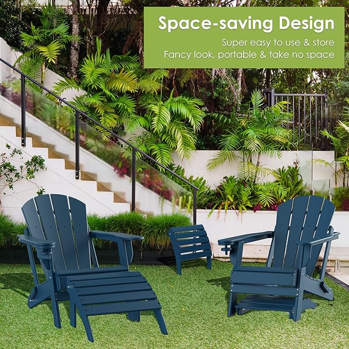 GreenVines Adirondack Ottoman Set of 2, HDPE All Weather Outdoor Folding Footrest, Plastic Adirondack Chair Footstool for Deck Backyard Patio Outside Poolside Porch Lawn, 19.7 inch Width, Blue-Ruum Studio Home